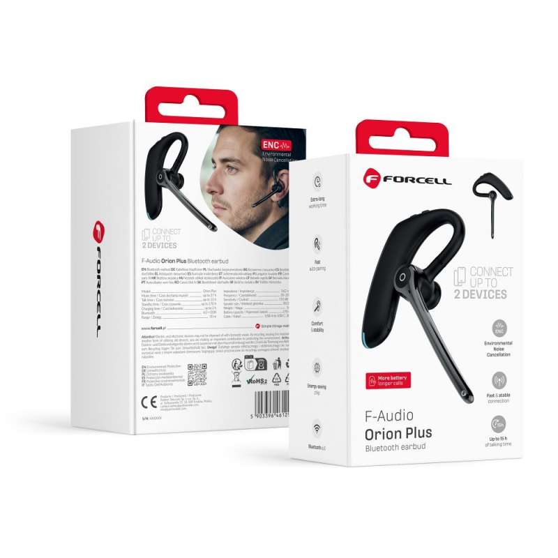 SPOTT-GR Forcell Orion Plus - Multipoint In-Ear Mono Bluetooth Headset με ENC (Ακύρωση Θορύβου) σε Μαύρο Χρώμα