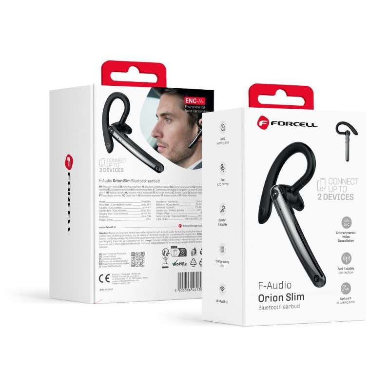 SPOTT-GR Forcell Orion Slim - Multipoint In-Ear Mono Bluetooth Headset με ENC (Ακύρωση Θορύβου) σε Μαύρο Χρώμα