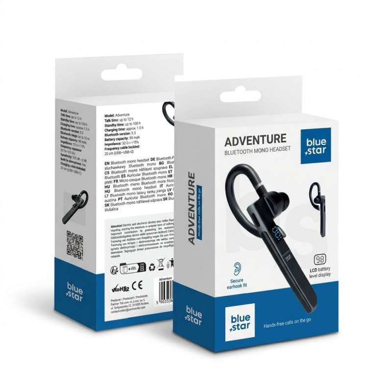 SPOTT-GR Blue Star Adventure - Ασύρματο In-Ear Mono Bluetooth Headset σε Μαύρο Χρώμα