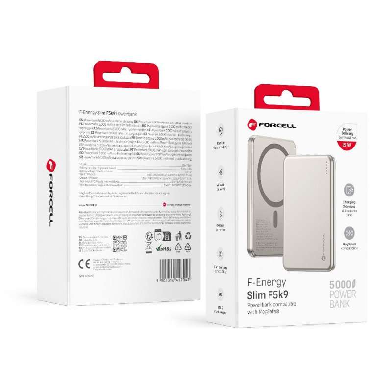 SPOTT-GR Forcell F-Energy Slim F5K9 - Power Bank 5000mAh με Υποστήριξη MagSafe (QC4.0 PD3.0) 15W σε Άσπρο Χρώμα