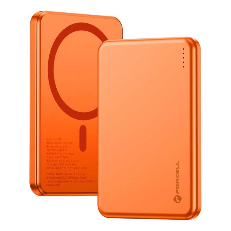 SPOTT-GR Forcell F-Energy Slim F5K9 - Power Bank 5000mAh με Υποστήριξη MagSafe (QC4.0 PD3.0) 15W σε Πορτοκαλί Χρώμα