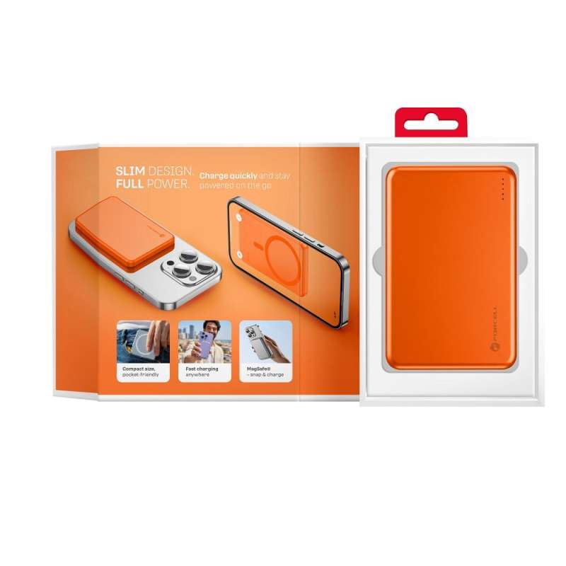 SPOTT-GR Forcell F-Energy Slim F5K9 - Power Bank 5000mAh με Υποστήριξη MagSafe (QC4.0 PD3.0) 15W σε Πορτοκαλί Χρώμα