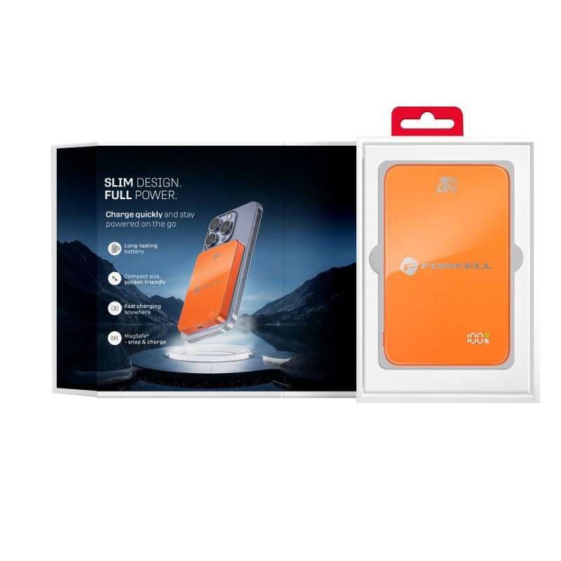 SPOTT-GR Forcell F-Energy F10K8 Super Slim - Power Bank με Υποστήριξη MagSafe PD3.0 QC 4.0 15W 10000mAh σε ΠορτοκαλΧρώμα