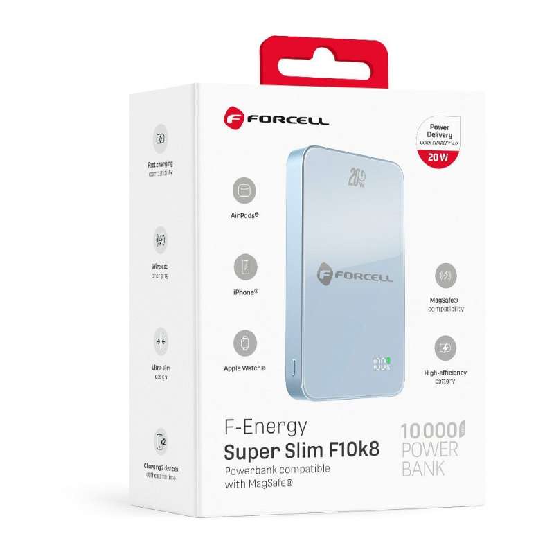 SPOTT-GR Forcell F-Energy F10K8 Super Slim - Power Bank με Υποστήριξη MagSafe PD3.0 QC 4.0 15W 10000mAh σε Μπλε Χρώμα