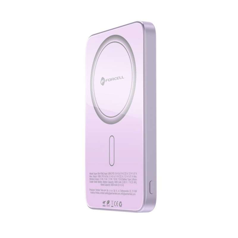 SPOTT-GR Forcell F-Energy F5K8 Super Slim - Power Bank με Υποστήριξη MagSafe PD3.0 QC 4.0 15W 5000mAh σε Μωβ Χρώμα