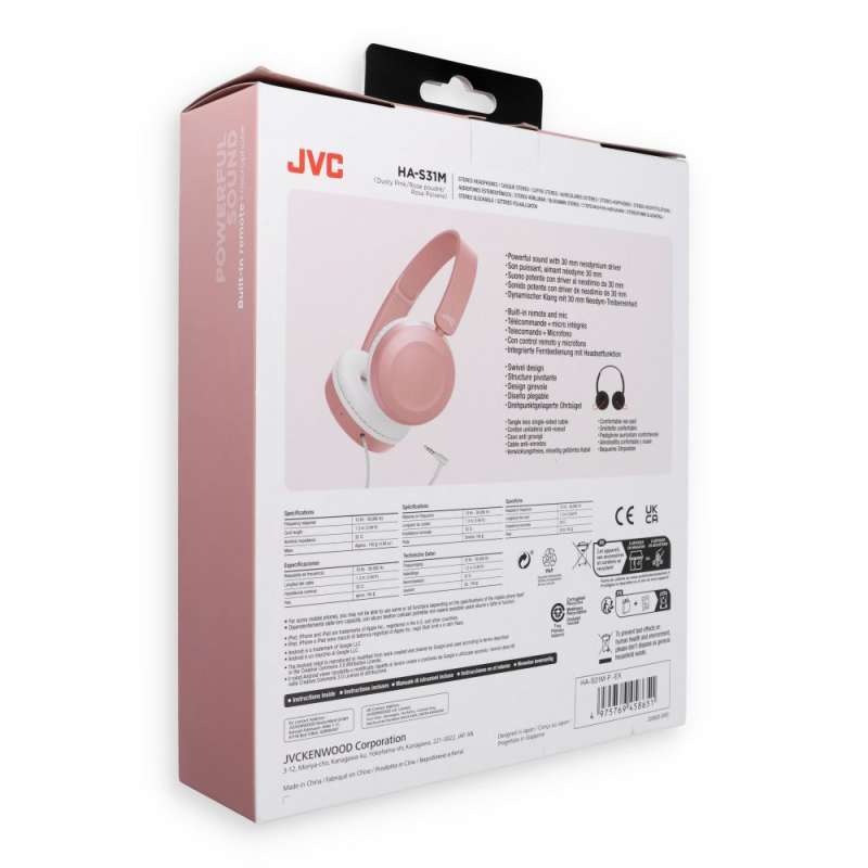 SPOTT-GR JVC HAS31MPE - Ενσύρματα Over-Ear Ακουστικά σε Ροζ Χρώμα