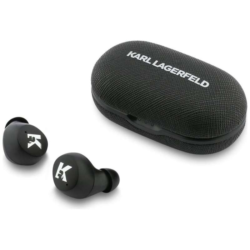 SPOTT-GR Karl Lagerfeld Saffiano Logo Earbuds - Ασύρματα In-Ear Ακουστικά Bluetooth με ENC και ANC (Ακύρωση Θορύβου) σε Μαύρο Χρώμα