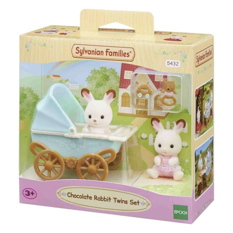 SPOTT-GR Sylvanian Families - Σετ Φιγούρες Chocolate Rabbit Twins με Καροτσάκι