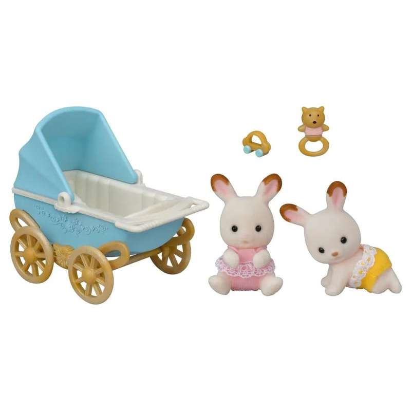 SPOTT-GR Sylvanian Families - Σετ Φιγούρες Chocolate Rabbit Twins με Καροτσάκι