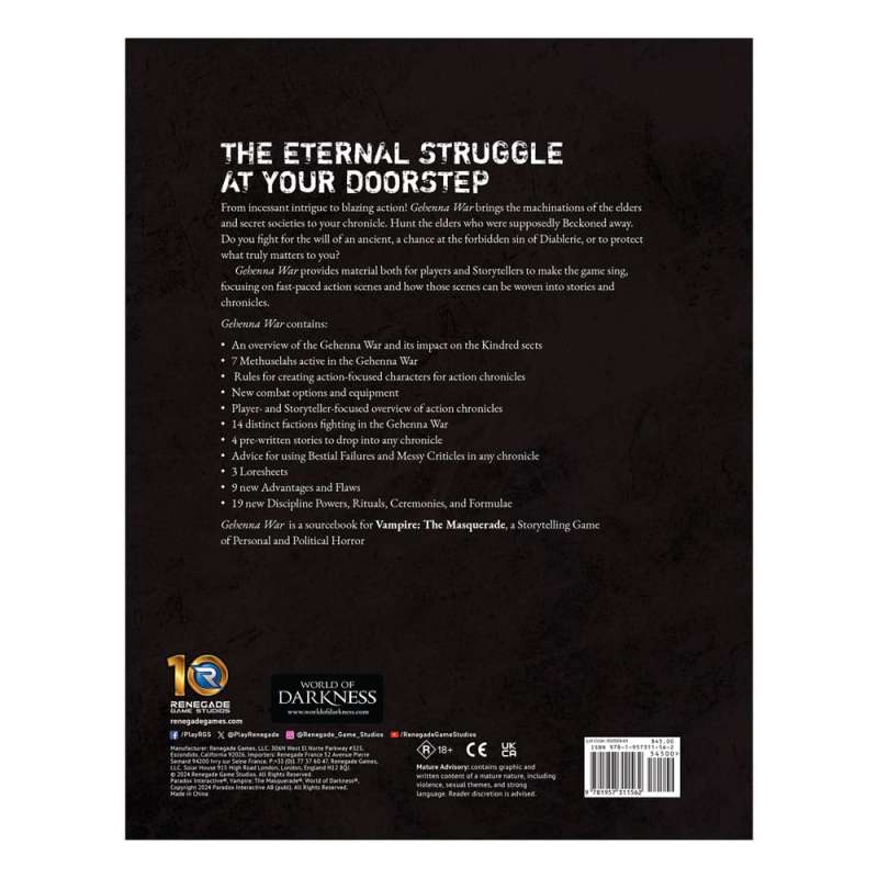 SPOTT-GR Vampire: The Masquerade 5th Edition - RPG Βιβλίο Κανόνων (Core Rulebook) Gehenna War Sourcebook (Αγγλική Έκδοση)