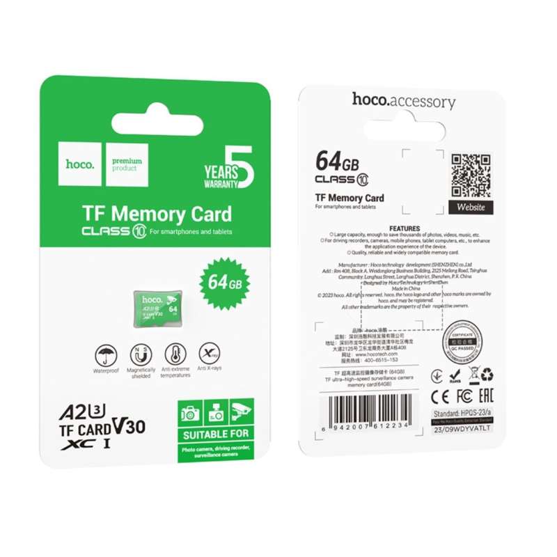 SPOTT-GR Hoco Green 64GB - Κάρτα Μνήμης microSD 64GB Class 10 UH-1 U3 V30 A2