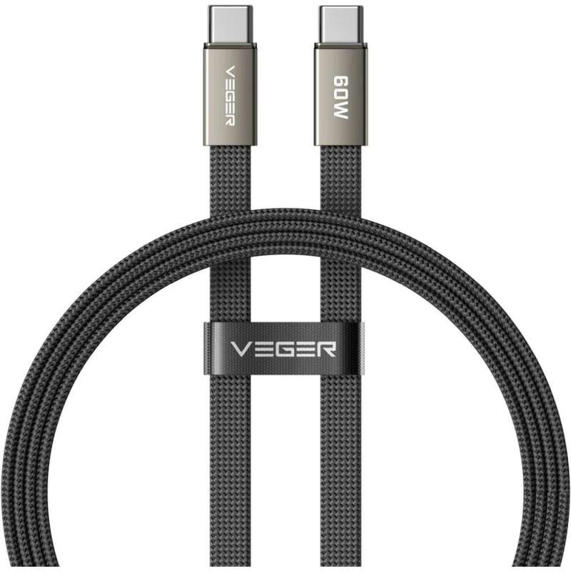 SPOTT-GR Veger CC06-MTB - Flat Καλώδιο Φόρτισης Type-C σε Type-C (PD 3A 60W) 1.2m σε Μαύρο Χρώμα