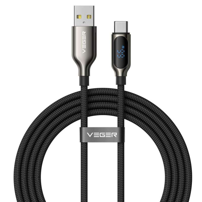 SPOTT-GR Veger CC1-ZSD - Καλώδιο Φόρτισης Type-C σε Type-C (PD 5A 100W) 1.5m με Ένδειξη LED σε Μαύρο Χρώμα
