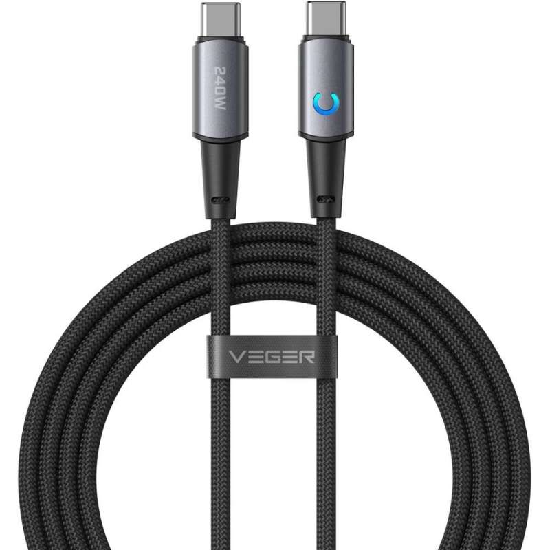 SPOTT-GR Veger CC2-ZSD - Καλώδιο Φόρτισης Type-C σε Type-C (PD 5A 240W) 1.5m με Ένδειξη LED σε Μαύρο Χρώμα