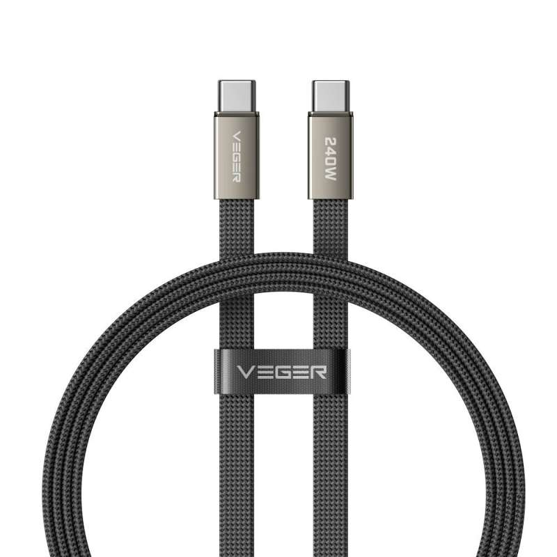 SPOTT-GR Veger CC2-MTB - Flat Καλώδιο Φόρτισης Type-C σε Type-C (PD 5A 240W) 1.5m σε Μαύρο Χρώμα