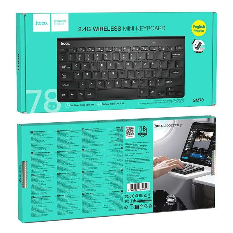 SPOTT-GR Hoco GM70 - Ασύρματο Μίνι Πληκτρολόγιο QWERTY 2.4G σε Μαύρο Χρώμα