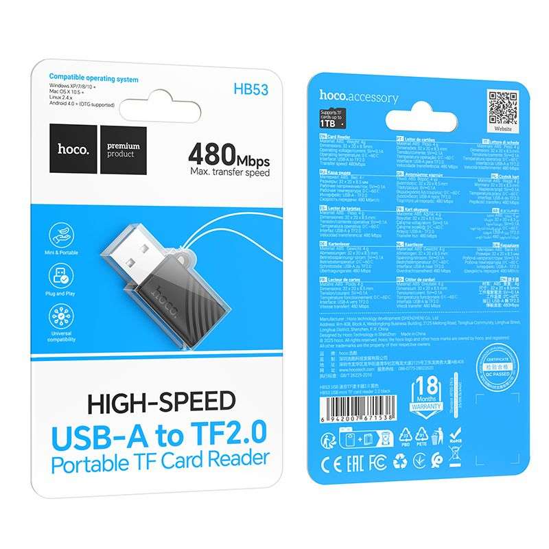 SPOTT-GR Hoco HB53 - Αναγνώστης Καρτών Μνήμης MicroSD με Υποδοχή USB-A σε Μαύρο Χρώμα