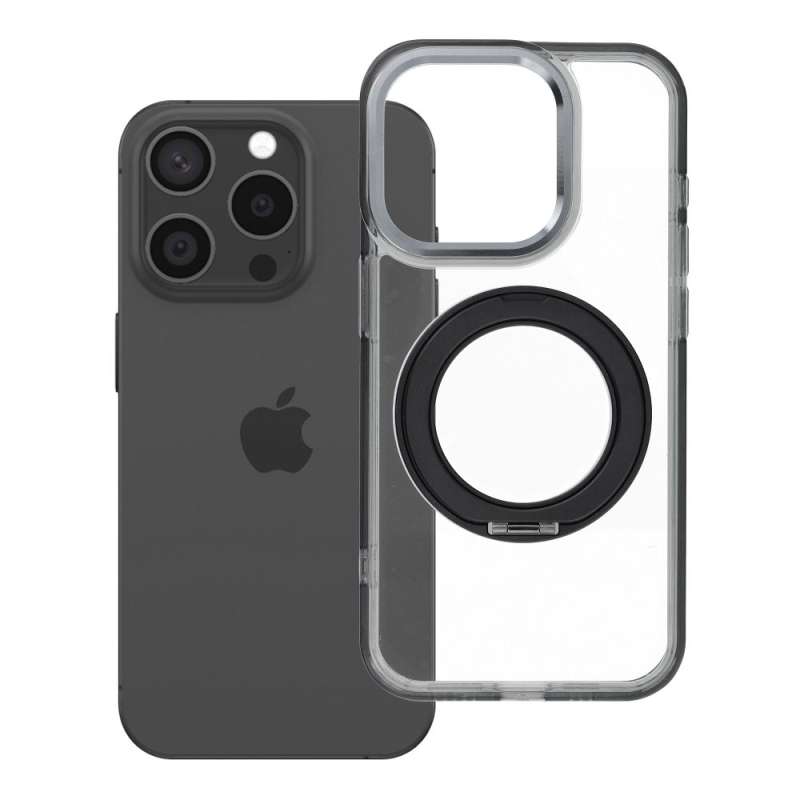 SPOTT-GR Frame Circle Stand - Θήκη για Apple iPhone 15 Pro με Υποστήριξη MagSafe σε Μαύρο Χρώμα