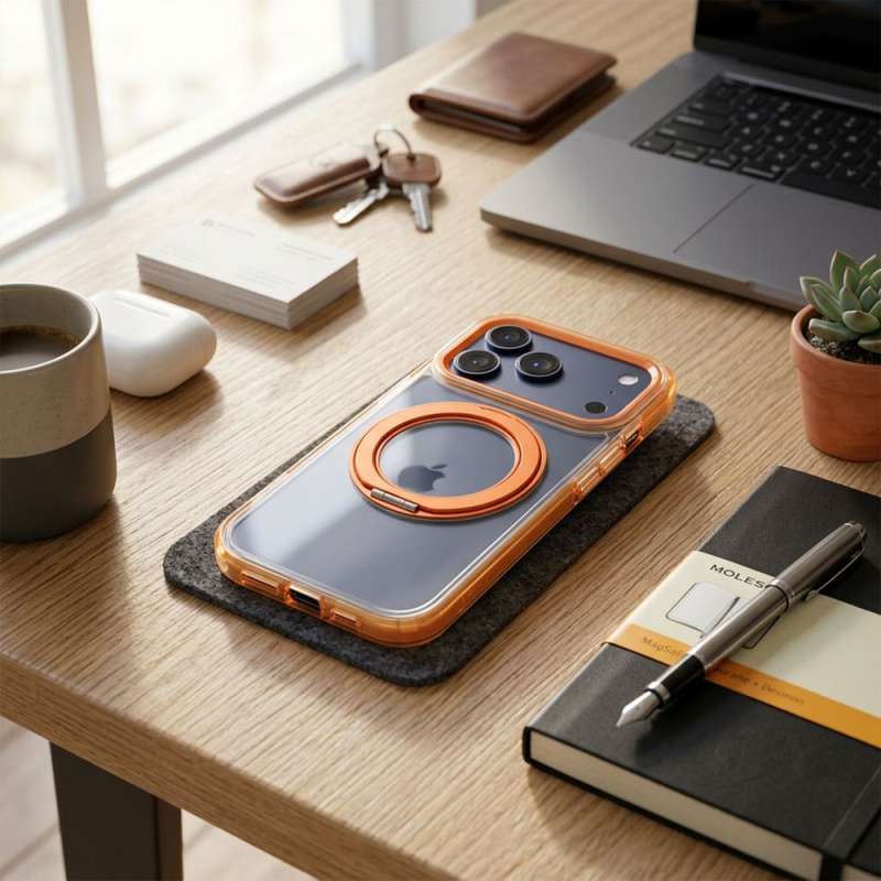 SPOTT-GR Frame Circle Stand - Θήκη για Apple iPhone 17 Pro Max με Υποστήριξη MagSafe σε Πορτοκαλί Χρώμα (Low Camera Edge)
