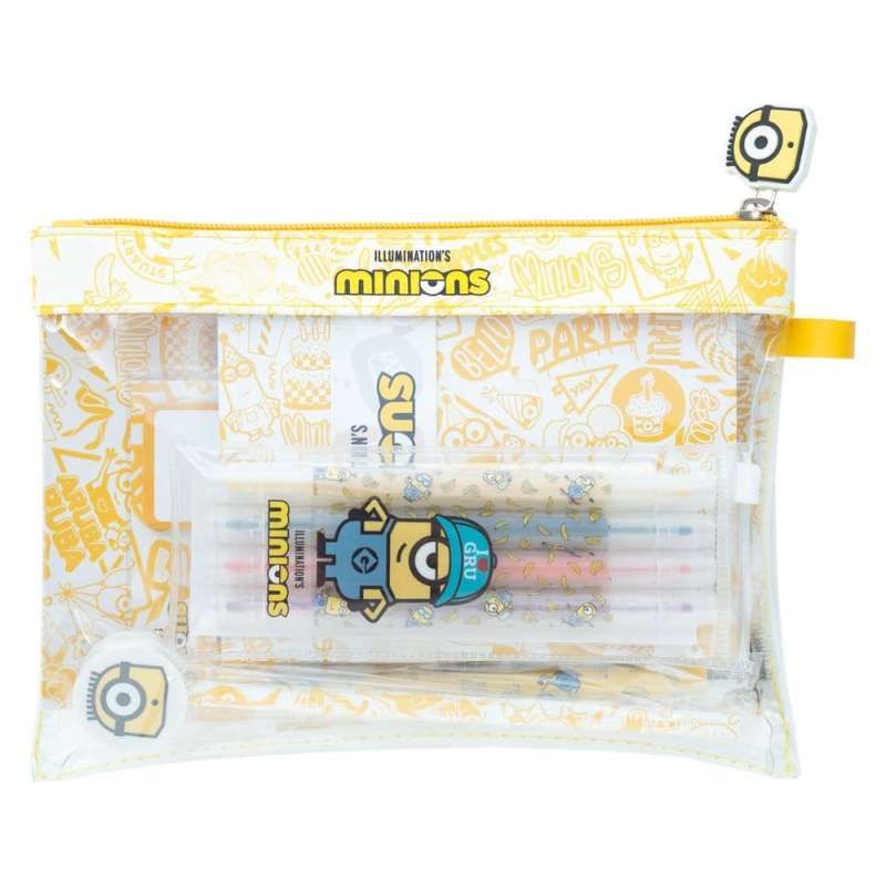 SPOTT-GR Minions - Σετ Γραφικής Ύλης με 3 x Σημειωματάρια Μεγέθους A6, Μολύβι με Topper, 2 Clips, Sticky Notes, Κασετίνα, 4 x Σκιαγραφικά, 2 x Αυτοκόλλητα και Στυλό