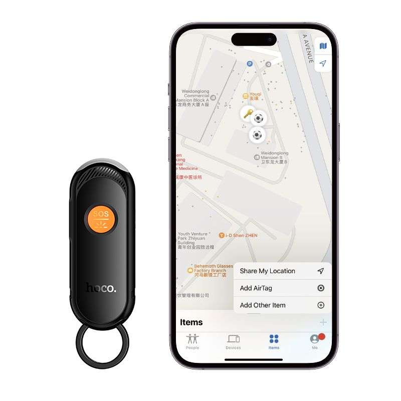 SPOTT-GR Hoco E99 - GPS Tracker με Φακό Συμβατό με Apple Find My Σε Μαύρο Χρώμα