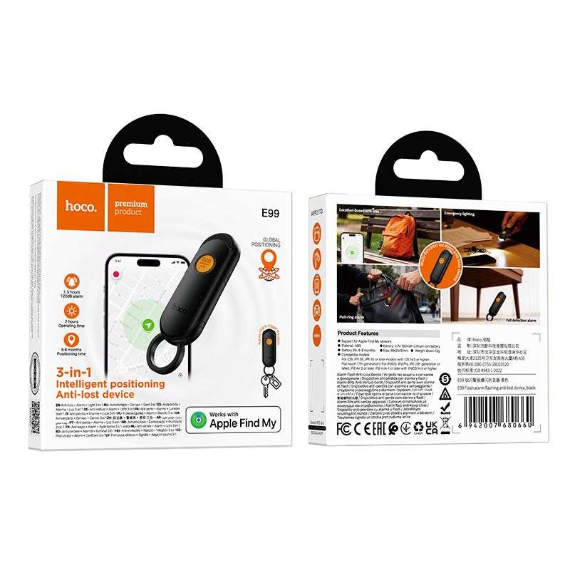 SPOTT-GR Hoco E99 - GPS Tracker με Φακό Συμβατό με Apple Find My Σε Μαύρο Χρώμα