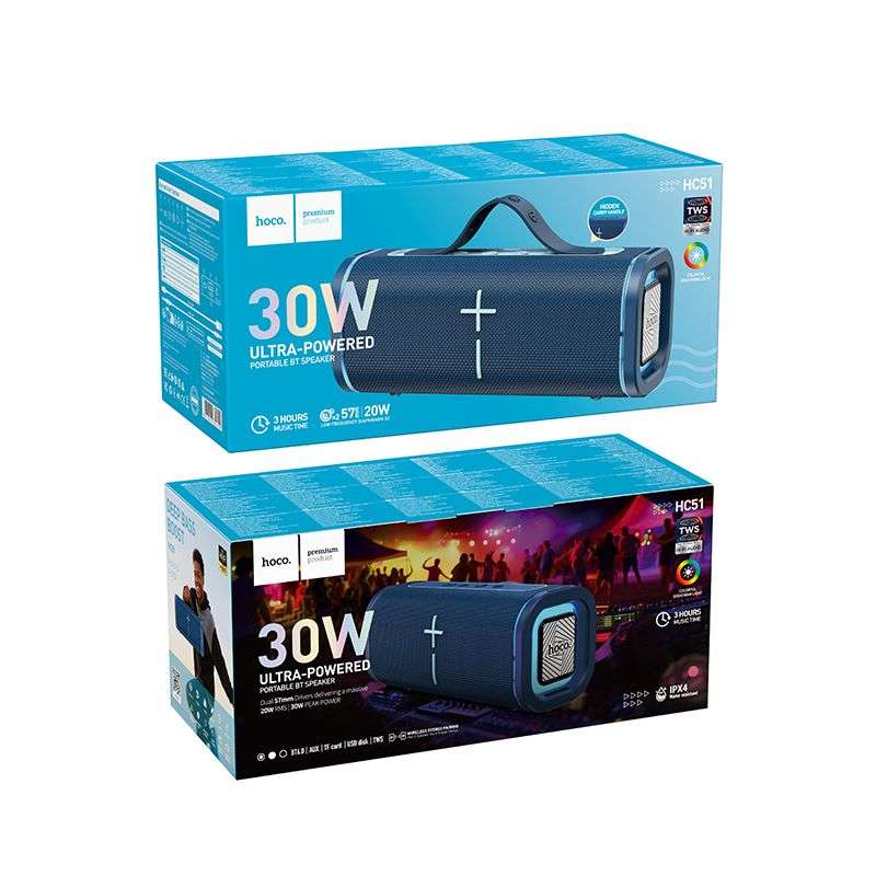 SPOTT-GR Hoco HC51 - Φορητό Ηχείο Bluetooth με Ισχύ 30W και Αυτονομία 5 Ώρες σε Μπλε Χρώμα