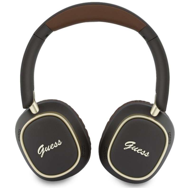 SPOTT-GR GUESS Rectangle Metal Script Headphones- Ασύρματα Over-Ear Aκουστικά Bluetooth με ENC (Ακύρωση Θορύβου) σε Καφέ Χρώμα