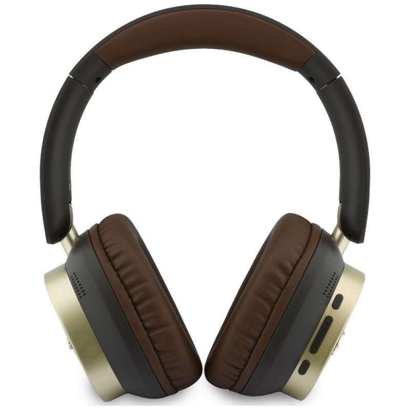 SPOTT-GR GUESS Rectangle Metal Script Headphones- Ασύρματα Over-Ear Aκουστικά Bluetooth με ENC (Ακύρωση Θορύβου) σε Καφέ Χρώμα