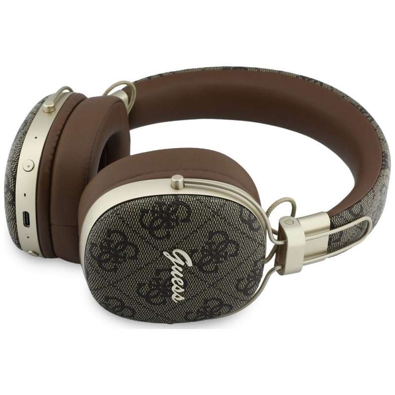 SPOTT-GR GUESS Metal 4G Script Logo Headphones - Ασύρματα Over-Ear Aκουστικά Bluetooth με ENC (Ακύρωση Θορύβου) σε Καφέ Χρώμα