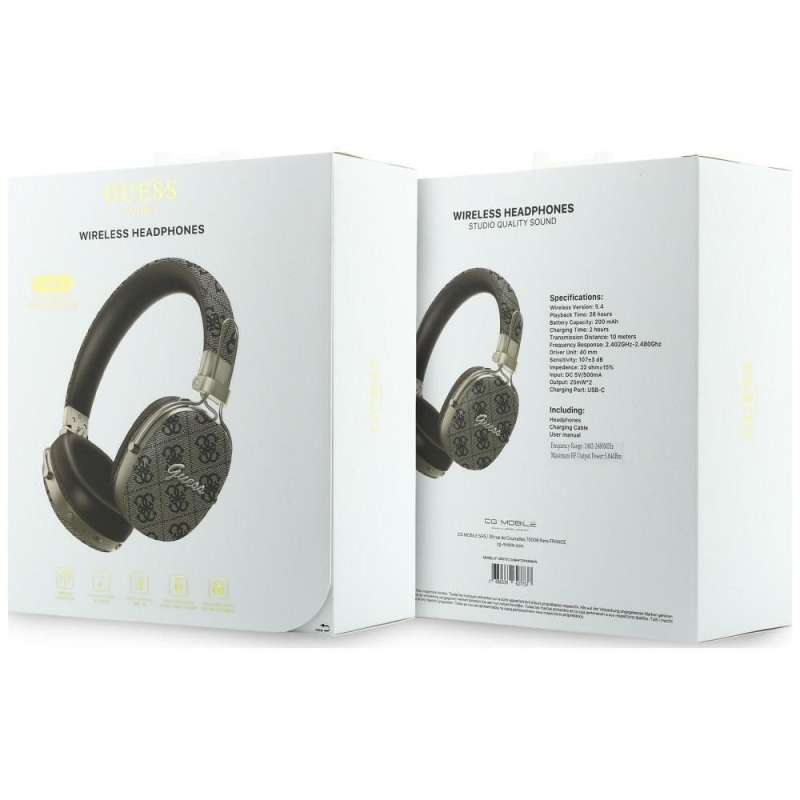 SPOTT-GR GUESS Metal 4G Script Logo Headphones - Ασύρματα Over-Ear Aκουστικά Bluetooth με ENC (Ακύρωση Θορύβου) σε Καφέ Χρώμα
