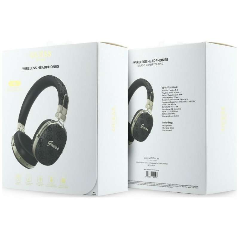 SPOTT-GR GUESS Metal 4G Script Logo Headphones - Ασύρματα Over-Ear Aκουστικά Bluetooth με ENC (Ακύρωση Θορύβου) σε Μαύρο Χρώμα