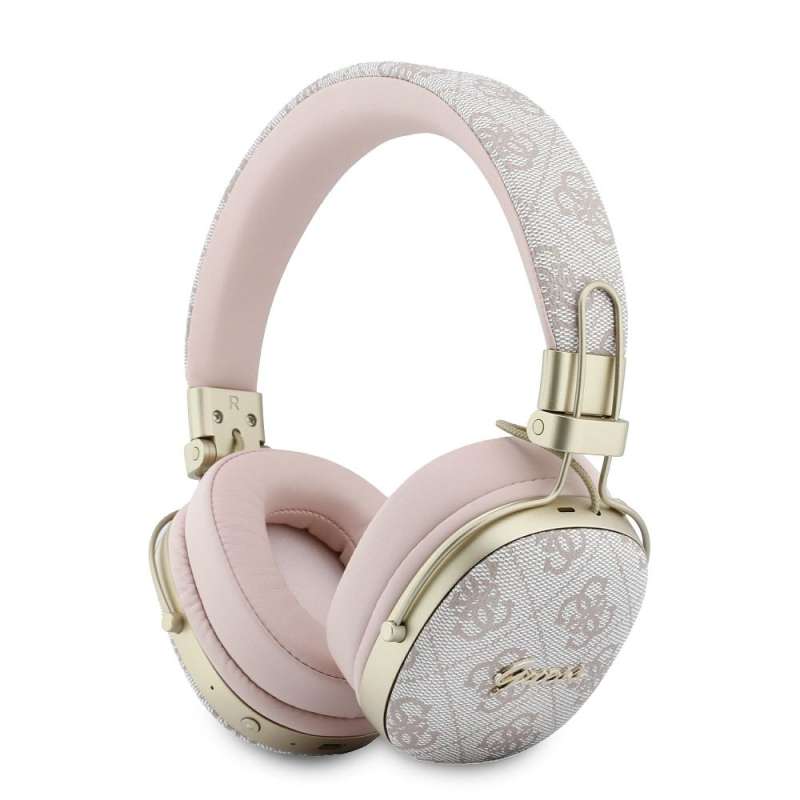 SPOTT-GR GUESS Metal 4G Script Logo Headphones - Ασύρματα Over-Ear Aκουστικά Bluetooth με ENC (Ακύρωση Θορύβου) σε Ροζ Χρώμα