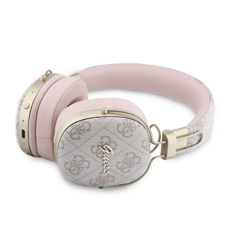 SPOTT-GR GUESS Metal 4G Script Logo Headphones - Ασύρματα Over-Ear Aκουστικά Bluetooth με ENC (Ακύρωση Θορύβου) σε Ροζ Χρώμα