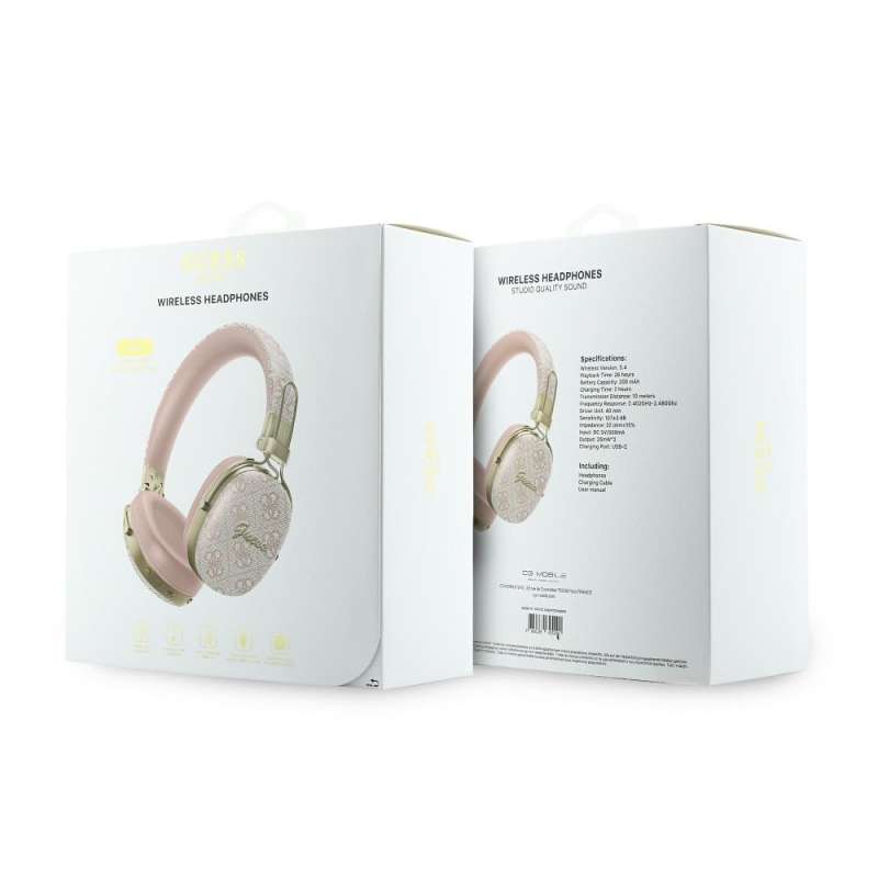 SPOTT-GR GUESS Metal 4G Script Logo Headphones - Ασύρματα Over-Ear Aκουστικά Bluetooth με ENC (Ακύρωση Θορύβου) σε Ροζ Χρώμα