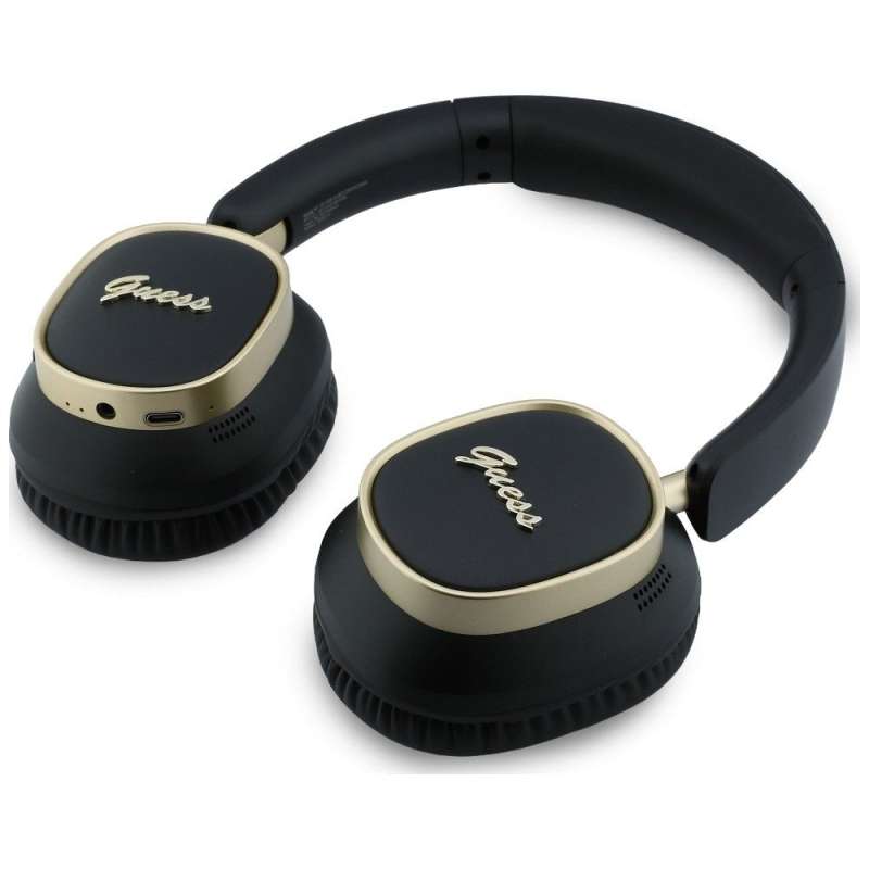 SPOTT-GR GUESS Rectangle Metal Script Headphones- Ασύρματα Over-Ear Aκουστικά Bluetooth με ENC (Ακύρωση Θορύβου) σε Μαύρο Χρώμα