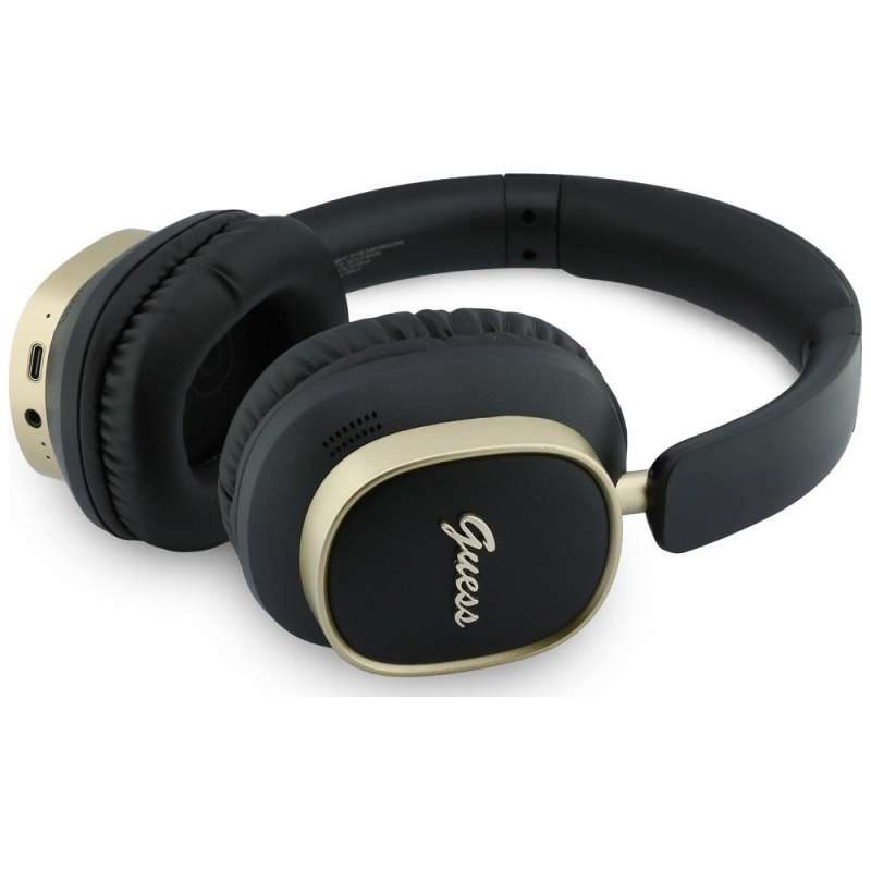 SPOTT-GR GUESS Rectangle Metal Script Headphones- Ασύρματα Over-Ear Aκουστικά Bluetooth με ENC (Ακύρωση Θορύβου) σε Μαύρο Χρώμα