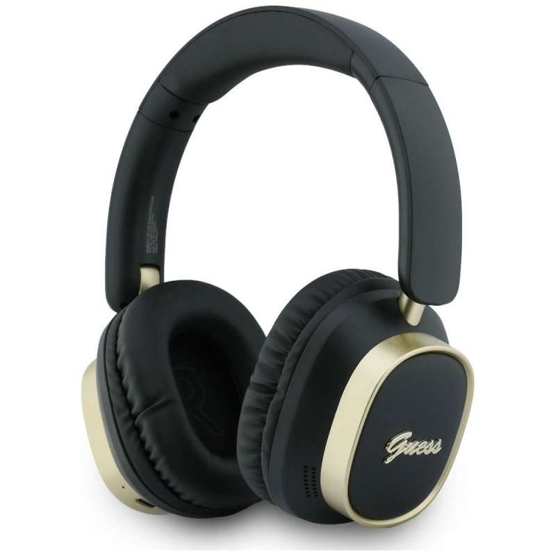 SPOTT-GR GUESS Rectangle Metal Script Headphones- Ασύρματα Over-Ear Aκουστικά Bluetooth με ENC (Ακύρωση Θορύβου) σε Μαύρο Χρώμα