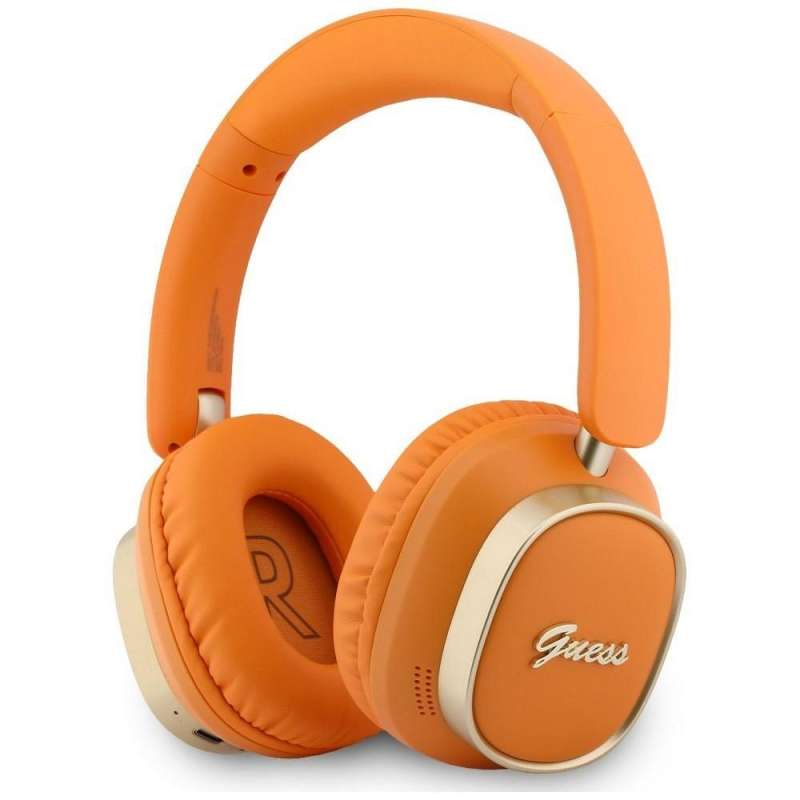 SPOTT-GR GUESS Rectangle Metal Script Headphones- Ασύρματα Over-Ear Aκουστικά Bluetooth με ENC (Ακύρωση Θορύβου) σε Πορτοκαλί Χρώμα