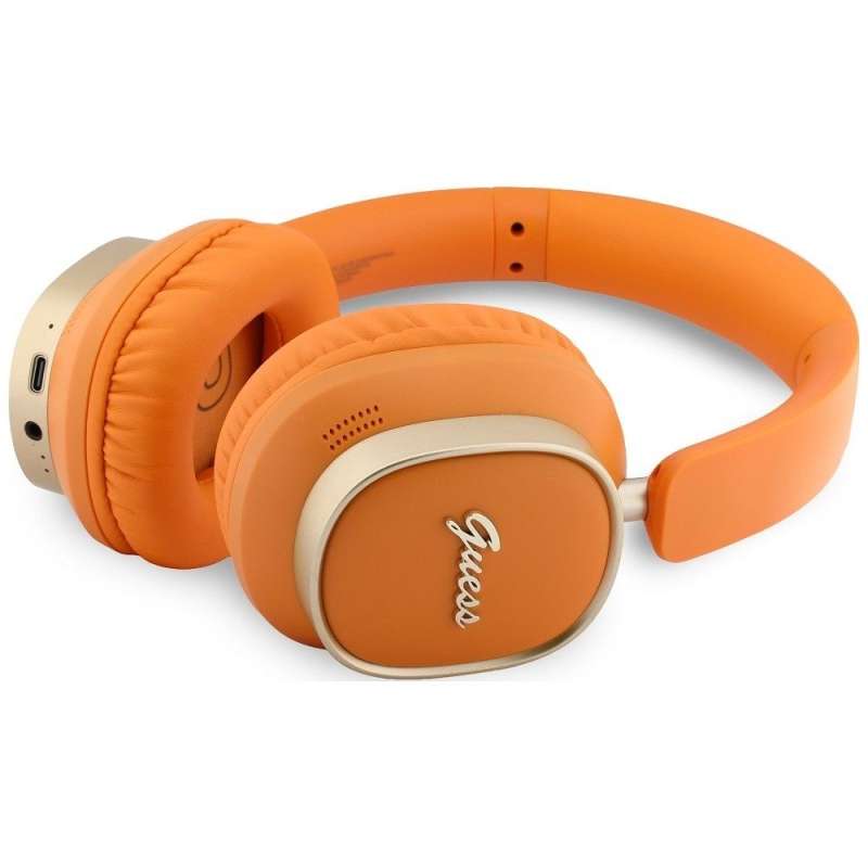 SPOTT-GR GUESS Rectangle Metal Script Headphones- Ασύρματα Over-Ear Aκουστικά Bluetooth με ENC (Ακύρωση Θορύβου) σε Πορτοκαλί Χρώμα