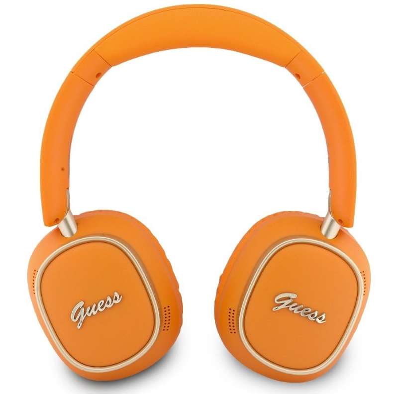 SPOTT-GR GUESS Rectangle Metal Script Headphones- Ασύρματα Over-Ear Aκουστικά Bluetooth με ENC (Ακύρωση Θορύβου) σε Πορτοκαλί Χρώμα