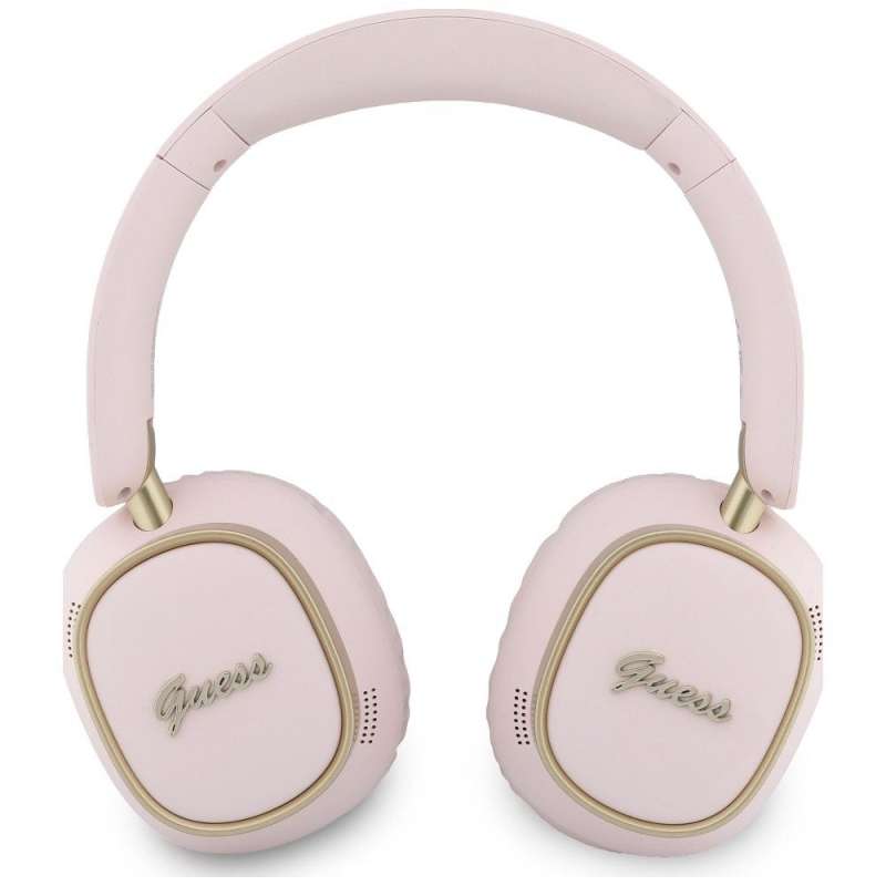 SPOTT-GR GUESS Rectangle Metal Script Headphones- Ασύρματα Over-Ear Aκουστικά Bluetooth με ENC (Ακύρωση Θορύβου) σε Ροζ Χρώμα