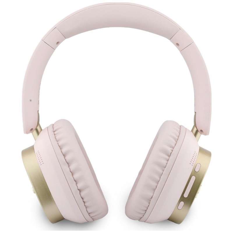 SPOTT-GR GUESS Rectangle Metal Script Headphones- Ασύρματα Over-Ear Aκουστικά Bluetooth με ENC (Ακύρωση Θορύβου) σε Ροζ Χρώμα