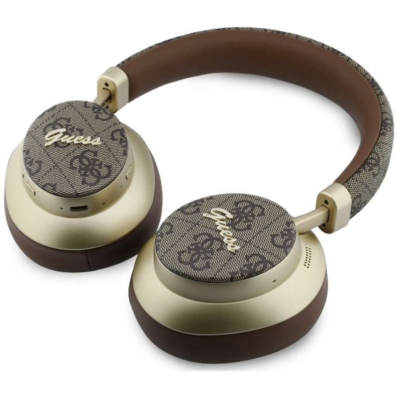 SPOTT-GR GUESS 4G Gold Script Metal Headphones - Ασύρματα Over-Ear Aκουστικά Bluetooth με ENC (Ακύρωση Θορύβου) σε Καφέ Χρώμα