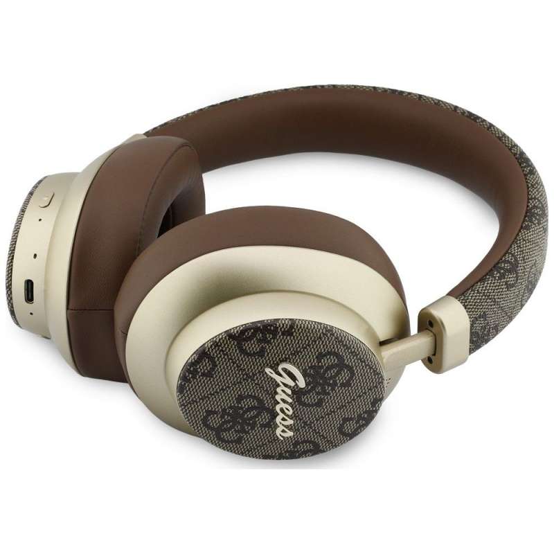 SPOTT-GR GUESS 4G Gold Script Metal Headphones - Ασύρματα Over-Ear Aκουστικά Bluetooth με ENC (Ακύρωση Θορύβου) σε Καφέ Χρώμα