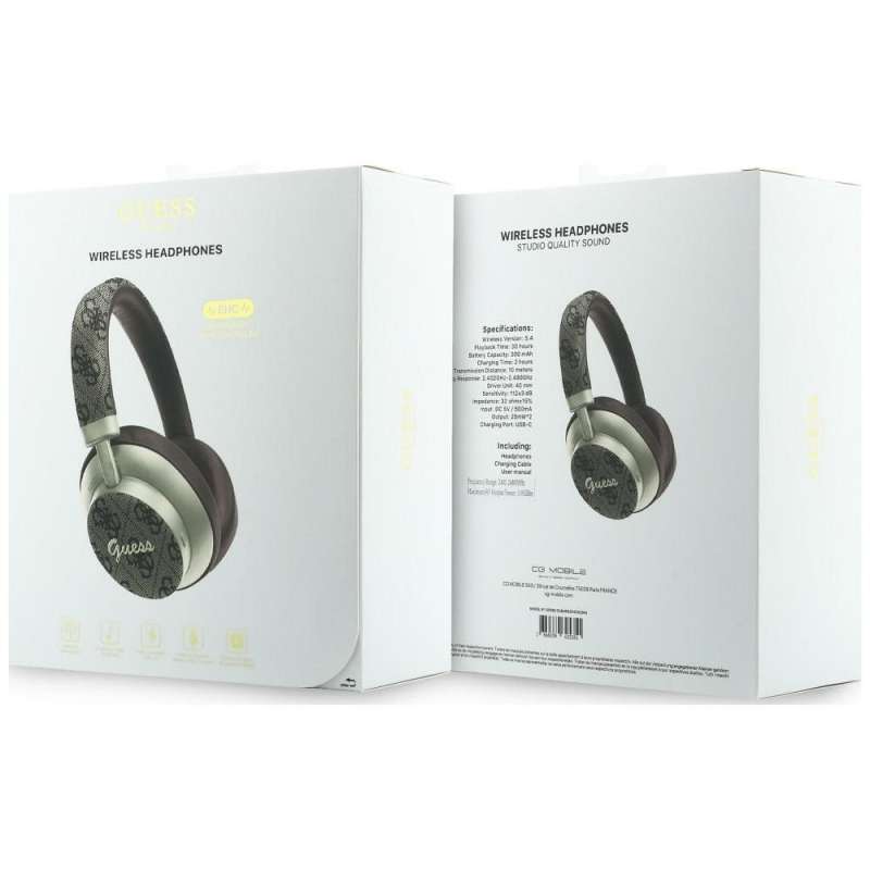 SPOTT-GR GUESS 4G Gold Script Metal Headphones - Ασύρματα Over-Ear Aκουστικά Bluetooth με ENC (Ακύρωση Θορύβου) σε Καφέ Χρώμα