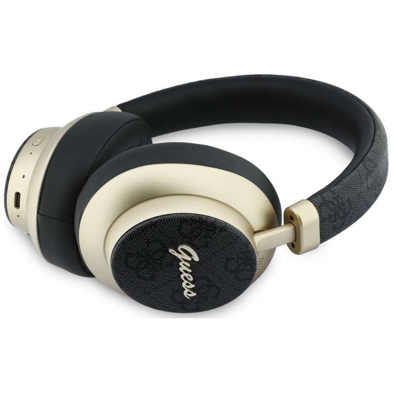 SPOTT-GR GUESS 4G Gold Script Metal Headphones - Ασύρματα Over-Ear Aκουστικά Bluetooth με ENC (Ακύρωση Θορύβου) σε Μαύρο Χρώμα
