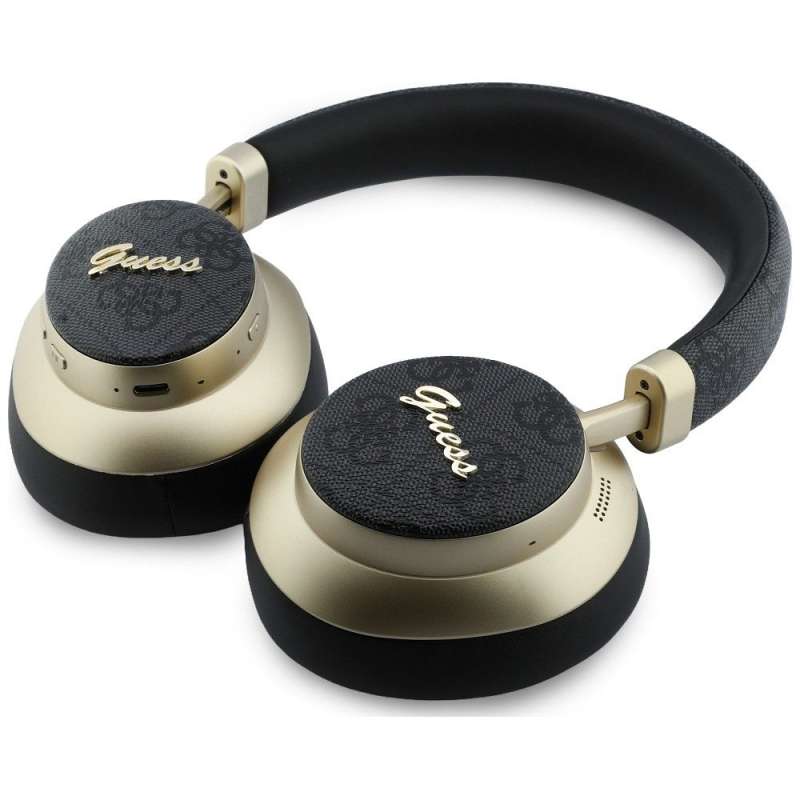 SPOTT-GR GUESS 4G Gold Script Metal Headphones - Ασύρματα Over-Ear Aκουστικά Bluetooth με ENC (Ακύρωση Θορύβου) σε Μαύρο Χρώμα