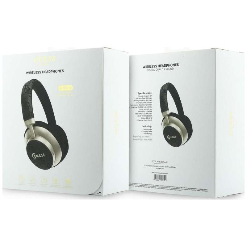 SPOTT-GR GUESS 4G Gold Script Metal Headphones - Ασύρματα Over-Ear Aκουστικά Bluetooth με ENC (Ακύρωση Θορύβου) σε Μαύρο Χρώμα