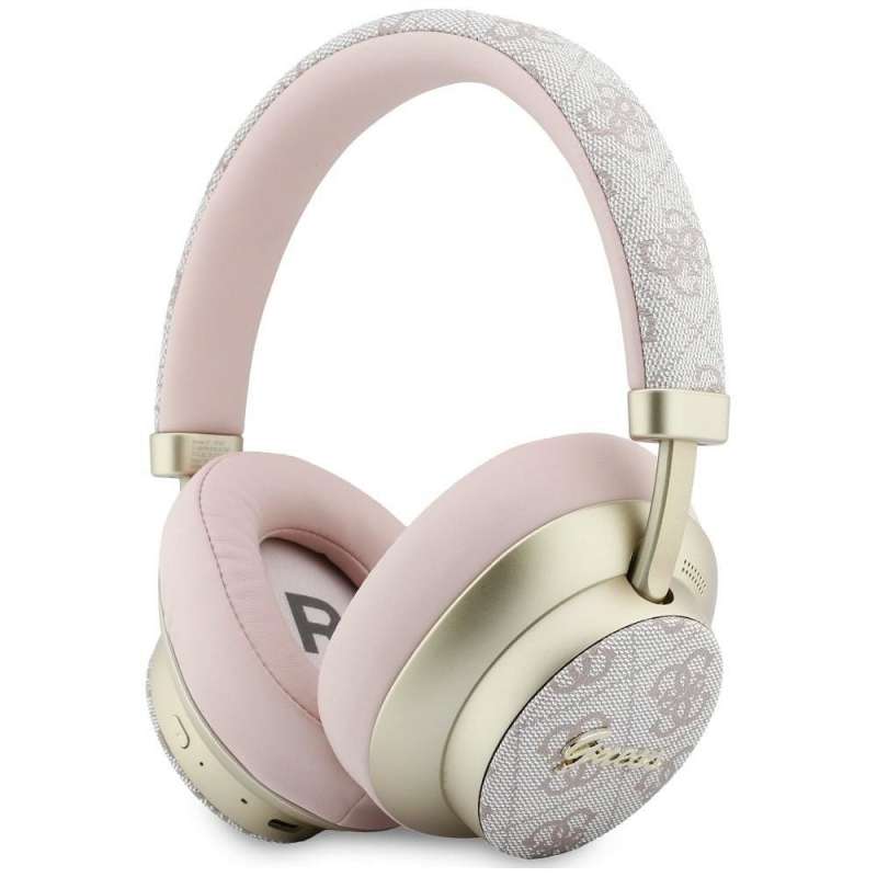 SPOTT-GR GUESS 4G Gold Script Metal Headphones - Ασύρματα Over-Ear Aκουστικά Bluetooth με ENC (Ακύρωση Θορύβου) σε Ροζ Χρώμα